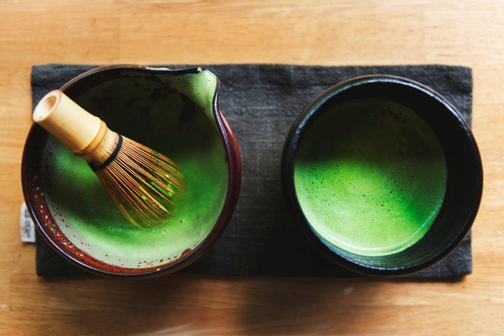 bowls of matcha green tea