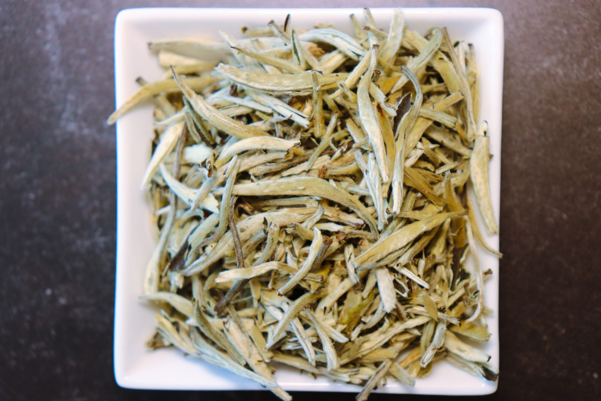 Art of Tea Organic Silver Needle White Tea &ndash; closeup of dry leaves